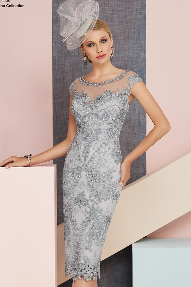 991332 01 Ronald Joyce | Lace Overlay Dress w/ Coat in Platinum